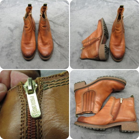 Pikolinos Chelsea Boots Womens US11 EU42 Brown Leather Ankle Side Zip Spain Made - Picture 1 of 16